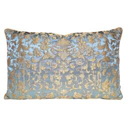 Sky Blue & Gold Silk Jacquard Rubelli Fabric Throw Pillow Cushion Cover Les Indes Galantes Pattern - Handmade in Italy - thumbnail 1