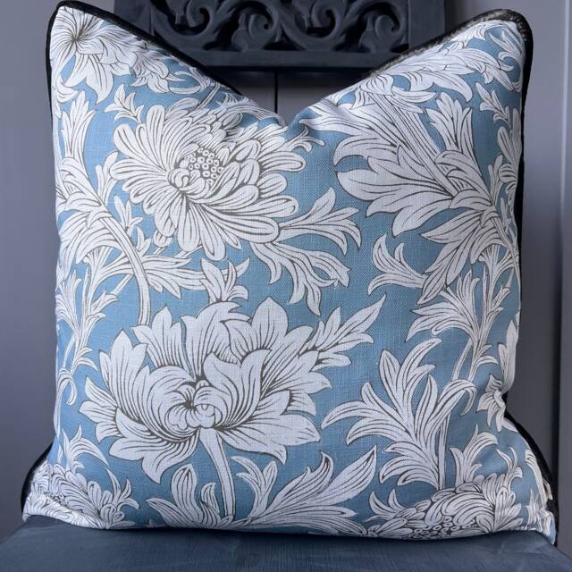 William Morris Chrysanthemum Toile Luxury Designer Fabric Vintage Blue Floral Cushion Pillow Cover - image 1