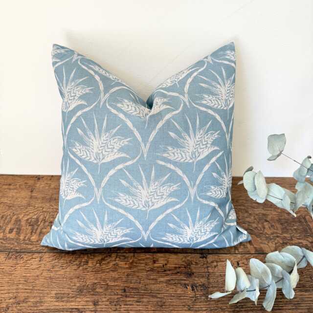 1660. Neesha Steel Blue Block Print Linen Look 100% Cotton Cushion Cover - image 1