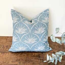 1660. Neesha Steel Blue Block Print Linen Look 100% Cotton Cushion Cover - thumbnail 1