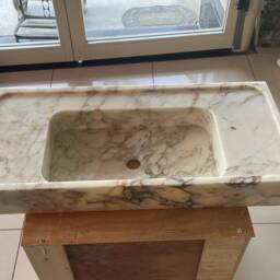Calacatta Viola Marble Sink Wall Mount Sink, Bathroom Powder Room Gold , Basin Vanity, Sink Design - thumbnail 2