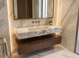 Calacatta Viola Marble Sink Wall Mount Sink, Bathroom Powder Room Gold , Basin Vanity, Sink Design - thumbnail 1