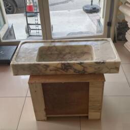 Calacatta Viola Marble Sink Wall Mount Sink, Bathroom Powder Room Gold , Basin Vanity, Sink Design - thumbnail 3