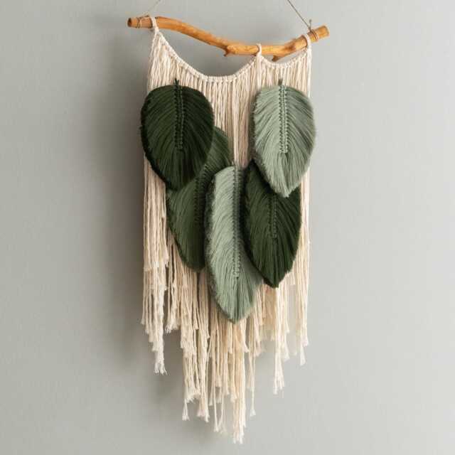 Earth Tone Macrame Leaf Wall Hanging, Boho Art, Home Decor, New Gifts, Farmhouse Parents Gift L45 - image 1