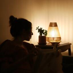 "Scandinavian Wood & Cardboard Table Lamp With Minimalist, Eco-Friendly, Cocoon Design, Recycled Materials, Kido ""Betula" - thumbnail 3