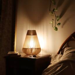 "Scandinavian Wood & Cardboard Table Lamp With Minimalist, Eco-Friendly, Cocoon Design, Recycled Materials, Kido ""Betula" - thumbnail 2