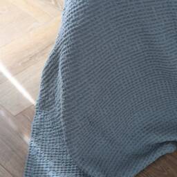 Waffle Texture Linen Blanket in Blush Blue Color, Linen Cotton Bed Cover, Bedspread, Coverlet - thumbnail 2