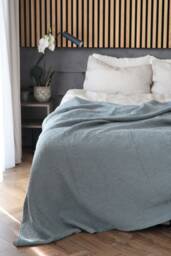 Waffle Texture Linen Blanket in Blush Blue Color, Linen Cotton Bed Cover, Bedspread, Coverlet - thumbnail 1