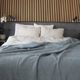 Waffle Texture Linen Blanket in Blush Blue Color, Linen Cotton Bed Cover, Bedspread, Coverlet - thumbnail 3