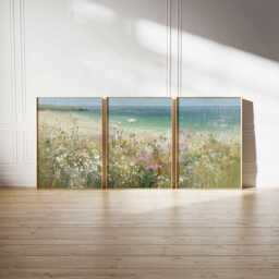Coastal Beach Prints Set Seaside Wildflower Meadow Wall Art - thumbnail 2