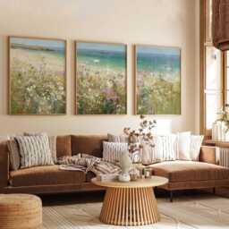 Coastal Beach Prints Set Seaside Wildflower Meadow Wall Art - thumbnail 3