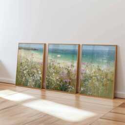 Coastal Beach Prints Set Seaside Wildflower Meadow Wall Art - thumbnail 4