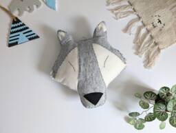 Felt Wolf Decor For Nursery, Woodland Nursery Decor, Theme Bedroom, Forest Animal Head - thumbnail 1