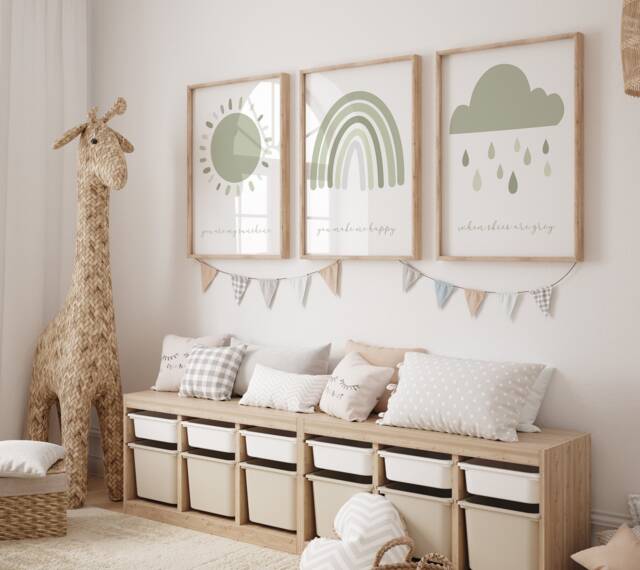 Nursery Prints, Sage Green Unisex Decor, Wall Art, Set Of 3 Prints, You Are My Sunshine Print - image 1