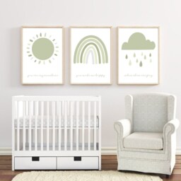Nursery Prints, Sage Green Unisex Decor, Wall Art, Set Of 3 Prints, You Are My Sunshine Print - thumbnail 2