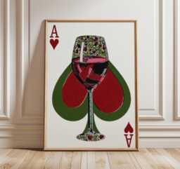 Wine Glass Playing Card Poster, Abstract Ace Of Hearts Art Print, Modern Minimalist Wall Art, Retro Bar & Kitchen Decor - thumbnail 1