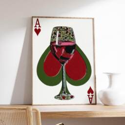 Wine Glass Playing Card Poster, Abstract Ace Of Hearts Art Print, Modern Minimalist Wall Art, Retro Bar & Kitchen Decor - thumbnail 2