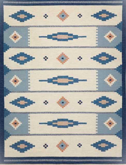 Handmade Scandinavian Kilim Rug Swedish Wool, Nordic Blue - image 1