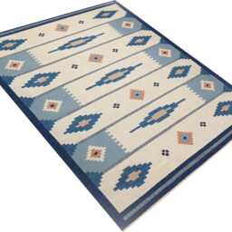 Handmade Scandinavian Kilim Rug Swedish Wool, Nordic Blue - thumbnail 4