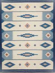 Handmade Scandinavian Kilim Rug Swedish Wool, Nordic Blue - thumbnail 1