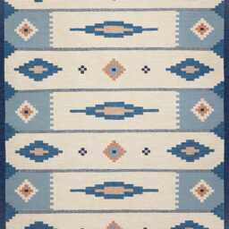 Handmade Scandinavian Kilim Rug Swedish Wool, Nordic Blue - thumbnail 3