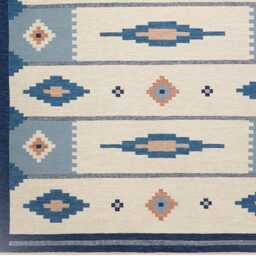 Handmade Scandinavian Kilim Rug Swedish Wool, Nordic Blue - thumbnail 2