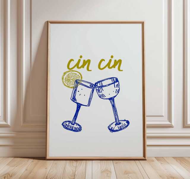 Cin Cocktail Glass Poster, Modern Bar Art Print, Stylish Kitchen Wall Decor - image 1