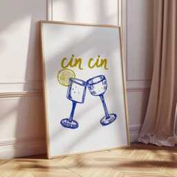 Cin Cocktail Glass Poster, Modern Bar Art Print, Stylish Kitchen Wall Decor - thumbnail 2