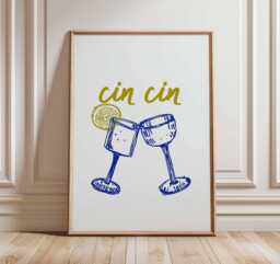 Cin Cocktail Glass Poster, Modern Bar Art Print, Stylish Kitchen Wall Decor - thumbnail 1