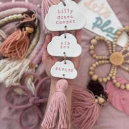 Personalised Baby Cloud Keepsake Gift Handmade Clay Ornament, Custom Wall Hanging For Nursery Decor