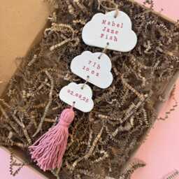 Personalised Baby Cloud Keepsake Gift Handmade Clay Ornament, Custom Wall Hanging For Nursery Decor - thumbnail 2