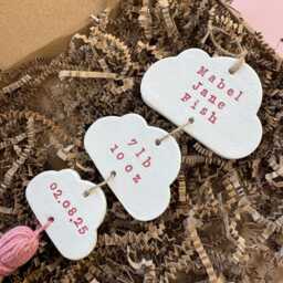 Personalised Baby Cloud Keepsake Gift Handmade Clay Ornament, Custom Wall Hanging For Nursery Decor - thumbnail 3