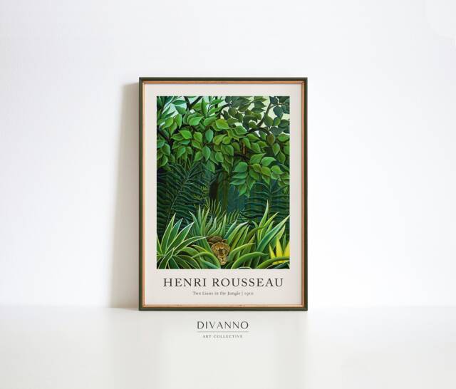 Rousseau Jungle Lion Canvas, Tropical Animal Art Print - image 1