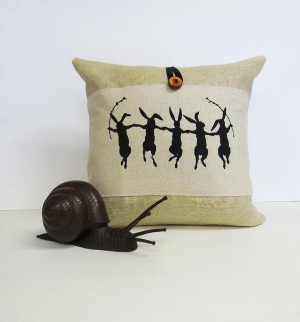 Rabbit Print Pillow Poly Burlap Woodland Accent Pillow - image 1
