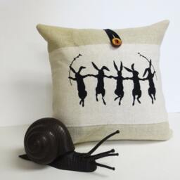 Rabbit Print Pillow Poly Burlap Woodland Accent Pillow - thumbnail 2