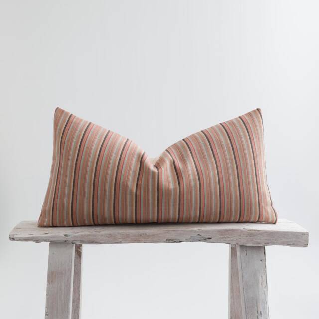 Vintage Pastel Striped Cotton Lumbar Pillow, Bamboo Back - image 1