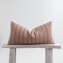 Vintage Pastel Striped Cotton Lumbar Pillow, Bamboo Back - thumbnail 1