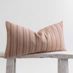 Vintage Pastel Striped Cotton Lumbar Pillow, Bamboo Back - thumbnail 3