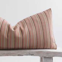 Vintage Pastel Striped Cotton Lumbar Pillow, Bamboo Back - thumbnail 2
