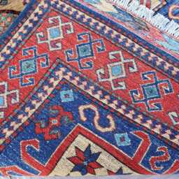5x8 Kazak Area Rug Navy Blue Caucasian Hand Knotted Veg Dyes Wool Afghan Rug, Bedroom Rug, Rugs For Living Room, Oriental Geometric - thumbnail 4