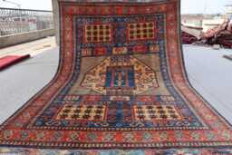 5x8 Kazak Area Rug Navy Blue Caucasian Hand Knotted Veg Dyes Wool Afghan Rug, Bedroom Rug, Rugs For Living Room, Oriental Geometric - thumbnail 1