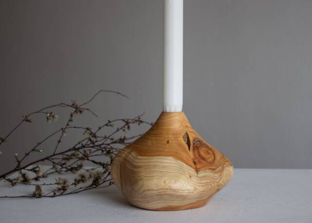 Cedar Wood Candle Holder Or Bud Vase Scandinavian Organic Decor - image 1