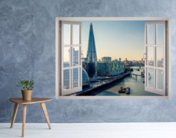 London Bridge City View Window 3D Wall Decal Art Removable Wallpaper Mural Sticker Vinyl Home Decor - thumbnail 1