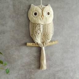 Macrame Wall Hanging, Small Owl Tapestry, Apartment Decor, Folk Art - thumbnail 2