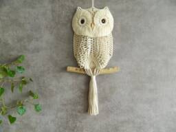 Macrame Wall Hanging, Small Owl Tapestry, Apartment Decor, Folk Art - thumbnail 1