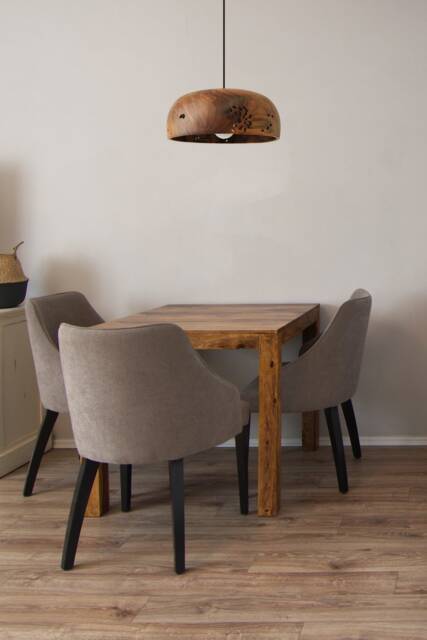 Walnut Wood Pendant Light Carved Farmhouse Dining Room Lighting - image 1