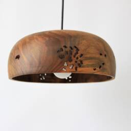 Walnut Wood Pendant Light Carved Farmhouse Dining Room Lighting - thumbnail 2