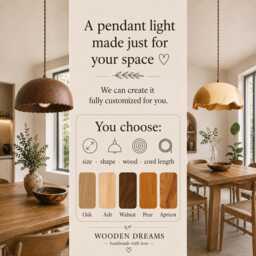 Walnut Wood Pendant Light Carved Farmhouse Dining Room Lighting - thumbnail 4