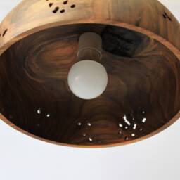 Walnut Wood Pendant Light Carved Farmhouse Dining Room Lighting - thumbnail 3