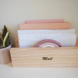 Personalized Pine Wood Mail Organizer - Entryway Desk Organizer, Letter & Bill Storage, Housewarming Gift - thumbnail 3
